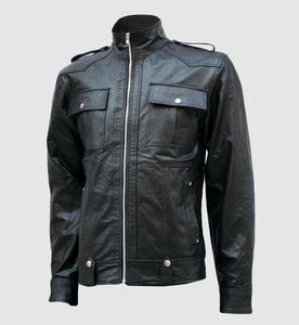Chaqueta de Cuero Vacuno Genuino para Hombre, Estilo Motero, Cuello Alto, Diseño de Dibujos Animados, Impermeable y Transpirable para Invierno - Product Image 3