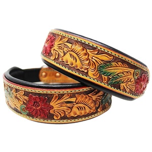 Collier de chien en cuir usiné à la main avec motif feuille et boucle en laiton - Product Image 4