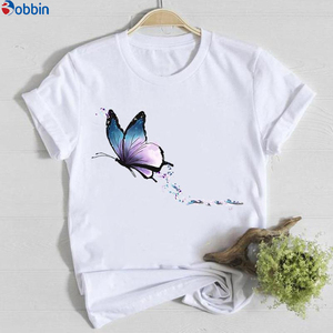 T-shirts pour femmes amples d'été avec logo personnalisé et motif papillon, manches courtes, hauts de créateur pour filles, t-shirt - Product Image 4