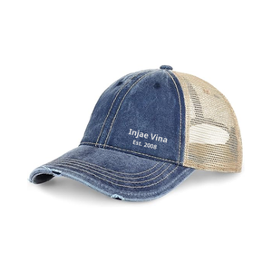 Hot Performance Denim Estructurado 6 Panel Trucker Hat Curvo Snapback Algodón lavado Impreso Logo Gorra deportiva desgastada para correr - Product Image 6