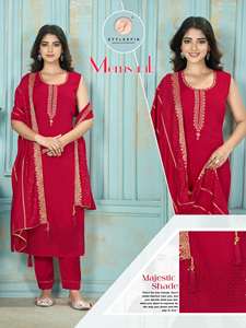 Tissu Kurti Pant & Dupatta avec main et Daman Chikan Jari au design moderne indien de qualité pour l'exportation, travail à vendre - Product Image 5