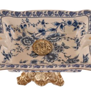 Cendrier antique en laiton corps en porcelaine avec motif floral bleu base ornée d'or accessoire de collection décoratif de luxe - Product Image 4