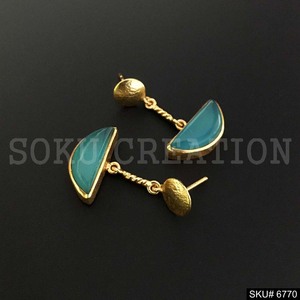 Gold Plated <b>Chain</b> With Gemstone Drop and Dangle <b>Earrings</b> SKU6770 - Product Image 1