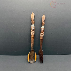 Ensemble de couverts en bois rustique moderne, vaisselle durable avec texture de grain naturel - Product Image 1