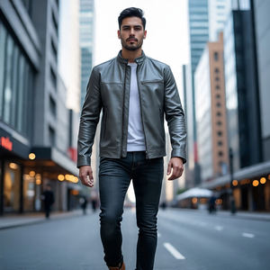 Chaquetas de cuero con cremallera de piel de oveja PU | Chaquetas de cuero genuino para motocicleta con cremallera frontal para hombre - Product Image 2