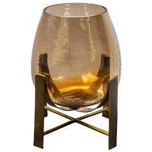 Luster <b>Glass</b> Hurricane <b>Vase</b> Brushed Brass X Base Modern Organic Christmas Centerpiece Round Shaped Candle Holder <b>Smoked</b> - Product Image 5