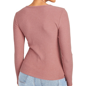 Camisetas recortadas de manga larga con cuello redondo para mujeres jóvenes, ropa de punto de diseño personalizado OEM de buena calidad para mujeres de Bangladesh - Product Image 3