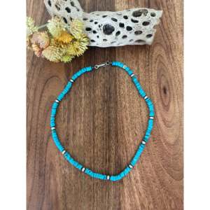 Collier de perles en turquoise de Kingman Navajo et argent sterling, idéal pour un cadeau - Product Image 1