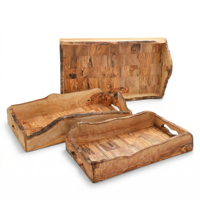 ArtisRaw Ensemble de 3 plateaux en bois faits à la main, écologiques et durables, avec poignées, compatibles lave-vaisselle et micro-ondes, finition polie