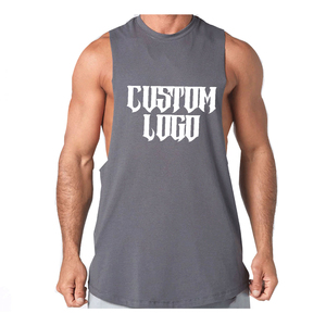Camiseta sin mangas cortada con cuello redondo ajustada de rendimiento personalizado sin mangas que absorbe la humedad logotipo impreso culturismo camiseta sin mangas para hombres - Product Image 4