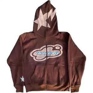 2023/24 personnalisé hommes de haute qualité surdimensionné Vintage à capuche en relief strass motif fermeture éclair complète visage OEM haute qualité à capuche - Product Image 1