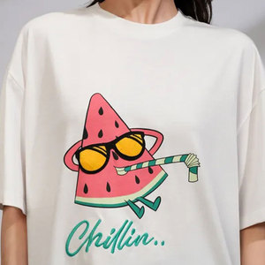 Venta al por mayor de las mujeres de cuello redondo 100% de algodón de manga corta Camiseta de gran tamaño con impresión digital y logotipo personalizable - Product Image 4