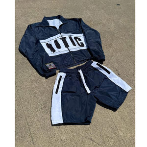 Venta al por mayor de chándales de nailon personalizados para hombre tiras reflectantes cremallera con capucha pantalones cortos de chándal conjuntos de poliéster al por mayor Cremallera de nailon - Product Image 2