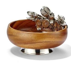 Cuenco de madera de primera calidad, diseño único, decoración del hogar, cuenco de madera con mesa de acento Floral de Metal plateado, cuenco de madera decorativo - Product Image 1