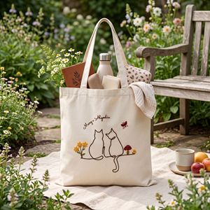Sac fourre-tout en toile de coton brodé à la main Meow and Bloom, logo personnalisé, motif floral, sac à bandoulière pour chat - Product Image 5