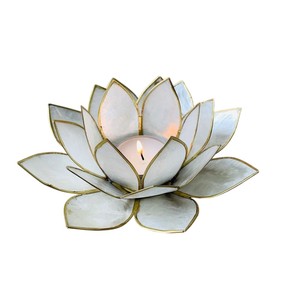 Portavelas de Concha de Flor de Loto de Alta Calidad, Color Verde Azulado, con Detalles en Dorado, Elegante Decoración para el Hogar y la Mesa, Portavelas Votivo - Product Image 3
