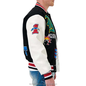 Vente en gros de vestes Letterman College vestes en laine avec patchs personnalisés veste d'hiver bombardier à manches en cuir de vache noir véritable - Product Image 3