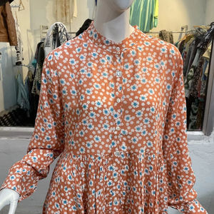 Vestido Midi de algodón para mujer, estampado de túnica tejida con bloques de color rosa y verde, cintura Natural para uso diario, fiestas, lavable - Product Image 1