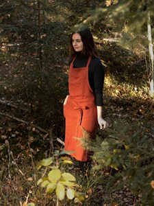 Delantal de babero de lino oxidado Unisex tradicional hecho a mano, Kit de cocina largo elegante para mujeres y hombres, ropa de cocina - Product Image 4