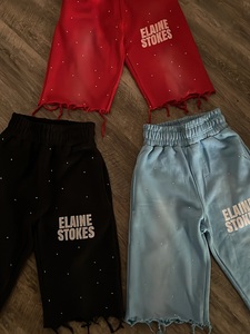 กางเกงขาสั้นผ้าฟลีซสำหรับผู้ชายกางเกงขาสั้นผ้าคอตตอนพิมพ์ลายหน้าจอเอวสูงประดับพลอยเทียมสไตล์วินเทจออกแบบได้ตามต้องการ - Product Image 6