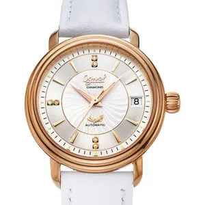 Reloj Ogival Diamond para hombre, elegante correa de cuero, reloj de acero inoxidable con indicador de fecha, movimiento suizo, mecánico automático Uhren