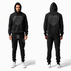 Conjunto Deportivo de Hombre con Pedrería Negra, Sudadera con Capucha y Pantalones Jogger, Ropa Deportiva de Lujo - Product Image 3