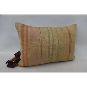 Oreiller en laine beige rayé subtil 16x24 pouces Motif vintage Technique de patchwork tissé Kantha - Product Image 2