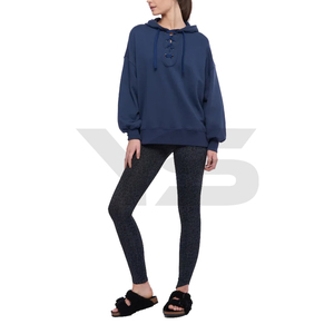 Wholesale Winter <b>Women's</b> Hoodies Loose Knit Pullover 100% Cotton <b>Fleece</b> <b>Cardigan</b> Jacket Drawstring Hoodie With Custom Logo - Product Image 6