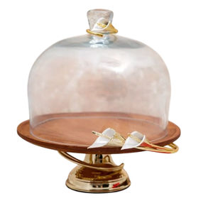 Best Selling High Quality Wooden <b>Cake</b> Stand with Gold Calla Lily Design <b>Wedding</b> Ware Serving Stand for Cupcakes Snacks <b>Cakes</b> Lid - Product Image 2