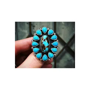 Arizona Turquoise Uitstekende 925 Sterling Zilver Natuurlijke Edelsteen Ring Statement Sieraden