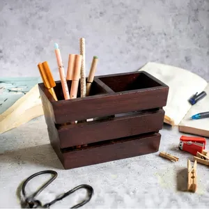 Handmade Acacia Wood <b>Desk</b> Organizer Rectangle Storage Box Multifunction <b>Office</b> Organizer <b>Rustic</b> Style Tabletop Mount Single Tier - Product Image 1
