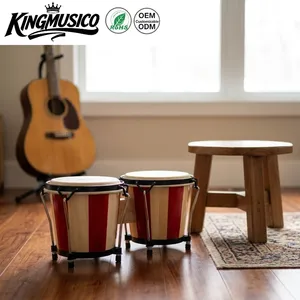 Juego de Bongos de Álamo Rayado de 6-7 Pulgadas con Acabado Brillante de Dos Tonos, Parches de Piel de Oveja, Percusión Manual Ajustable - Product Image 4