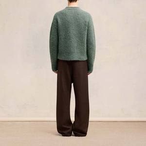 High Quality Custom Men's Winter Warm Mohair <b>Sweaters</b> with Long Sleeves Crew Neck Breathable Anti-Shrink Knit Pullover Clothing - Product Image 4