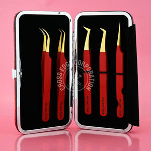 Pince à cils de luxe avec pointe en fibre pince à cils pince à épiler d'isolation incurvée pour cils couleur rouge mate 45 pointes à 90 degrés - Product Image 5