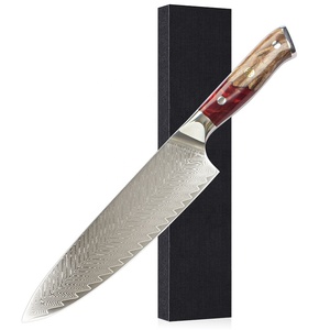 มีดเชฟเหล็กดามัสกัสสีแดงมีหูหิ้วทำจากเรซิน - Product Image 1