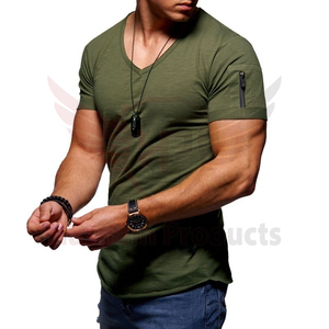 Recién llegado, camiseta de lujo con cuello en V para hombre, 100% de algodón, estampado personalizado, manga corta, patrón liso, camisa informal de talla grande, Pakistán - Product Image 2