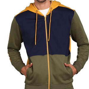 Sweat à capuche streetwear d'hiver pour homme, trois tons, de qualité supérieure |   Veste brodée bicolore olive et moutarde |   Veste zippée Urban Athletic - Product Image 1