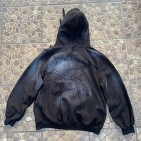 Sudadera con Capucha Unisex Personalizada Spider Winter, Lavado Ácido Desgastado, Oversize, 100% Algodón, Estilo Vintage Cuadrado con Logotipo Bordado y Detalles de Pedrería
