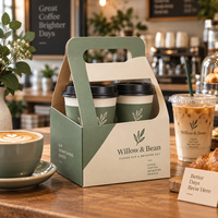 Boîte de transport pour tasses à café personnalisée AT PACK avec poignée, porte-tasses pour 2 et 4 tasses, emballage à emporter pour cafés et restaurants