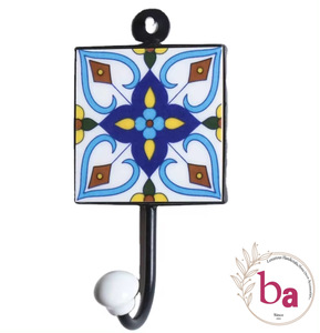 Bravo Rustic Blue Ceramic Tile <b>Wall</b> Coat Hook Pottery Design Stylish Hooks & <b>Rails</b> Product - Product Image 1