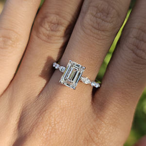 Bague de fiançailles en diamant de laboratoire plaqué or massif 14KT fait à la main émeraude coupe marquise Style tendance IGI bague cadeau parfaite - Product Image 2