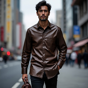 Camisas de cuero de Ciclismo de motor pesado para hombre, camisa de cuero holgada de manga larga para niños, camisa de cuero con letras y botones para hombre - Product Image 3