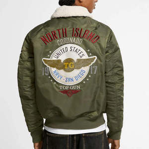 Blouson aviateur personnalisé OEM pour hommes avec broderie en peau de mouton véritable Veste de vol d'hiver de qualité supérieure - Product Image 4