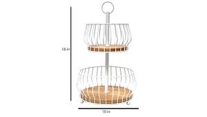 Natural Wood and Metal 2-Tier Countertop Fruit and Vegetable Rack Decorative White <b>Wire</b> Organizer <b>for</b> Kitchen <b>Storage</b> - Product Image 3