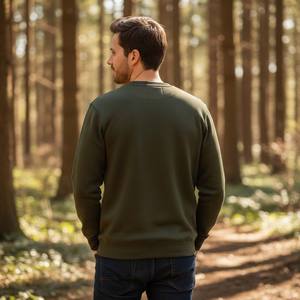 Sweat-shirt d'hiver à col rond en molleton français de haute qualité, texture bouclée, dégradé de brun sable olive, uni, sans capuche, 100% coton - Product Image 6