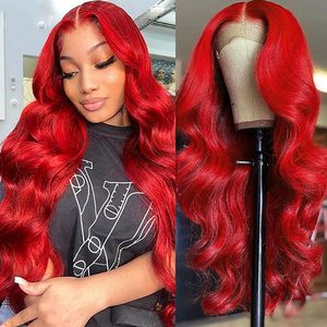 Parrucche diritte rosse Glueless 13x4 HD parrucca frontale in pizzo parrucche colorate per capelli umani da 30 pollici onda del corpo - Product Image 1