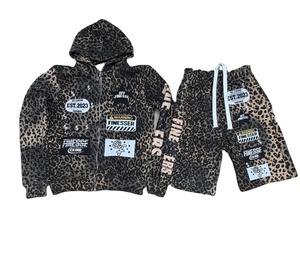 Custom Embroidery <b>Patch</b> Logo <b>Men's</b> High Street Winter 2-Piece Hoodie <b>Shorts</b> Set 100% Cotton Terry Breathable - Product Image 4