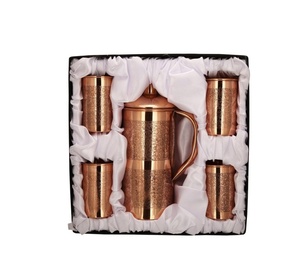 Jarra de cobre puro para agua potable, jarra de cobre puro, color oro rosa, diseño antiguo, calidad sólida, tamaño grande, con pulido brillante - Product Image 1