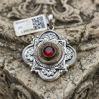 Pendentif Constantine en argent sterling 925 et bronze avec zircon rouge |   Bijoux turcs faits à la main