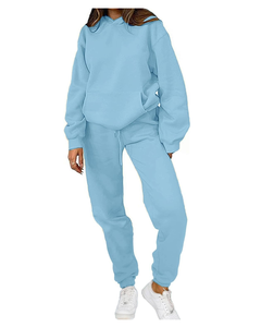 Sweat-shirt à manches longues surdimensionné pantalon de survêtement ensemble 2 pièces pantalon de jogging à épaules tombantes avec bouton décoration sweat à capuche assorti blanc - Product Image 1